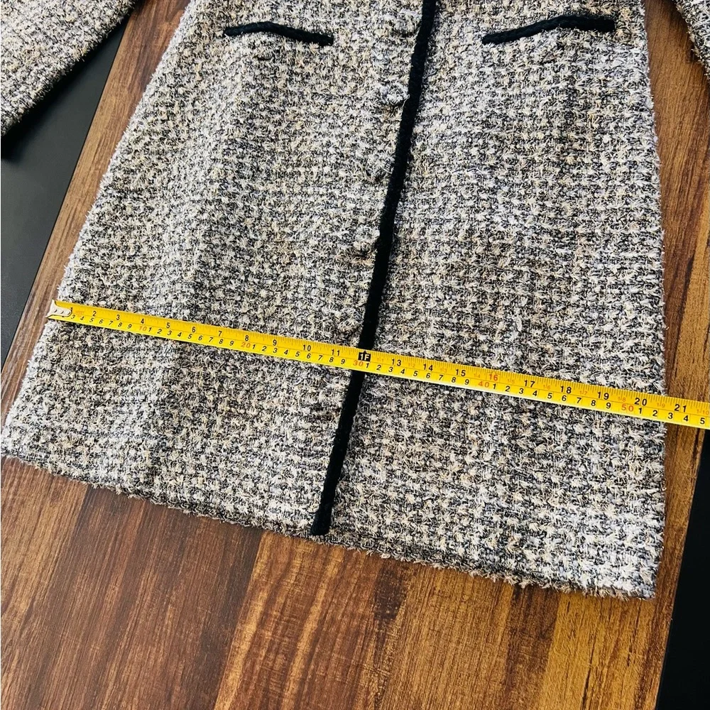 J. Crew Tweed Long-Sleeve Black Trim Shift Dress Coat — Cream & Black